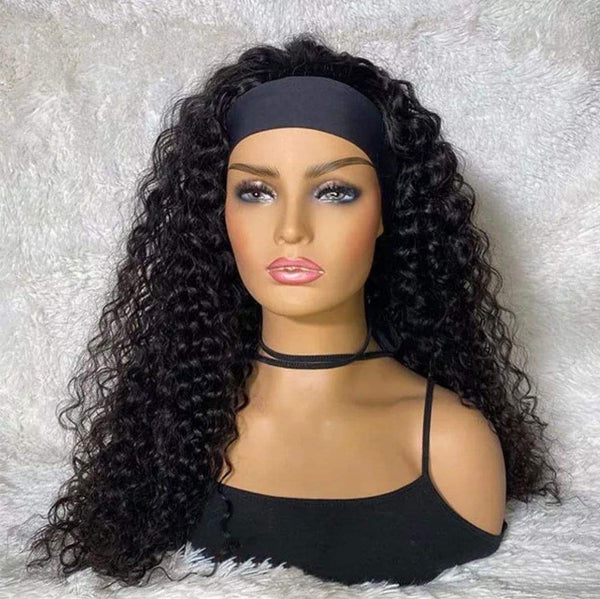 Black Color Curly Wavy Headband Wig