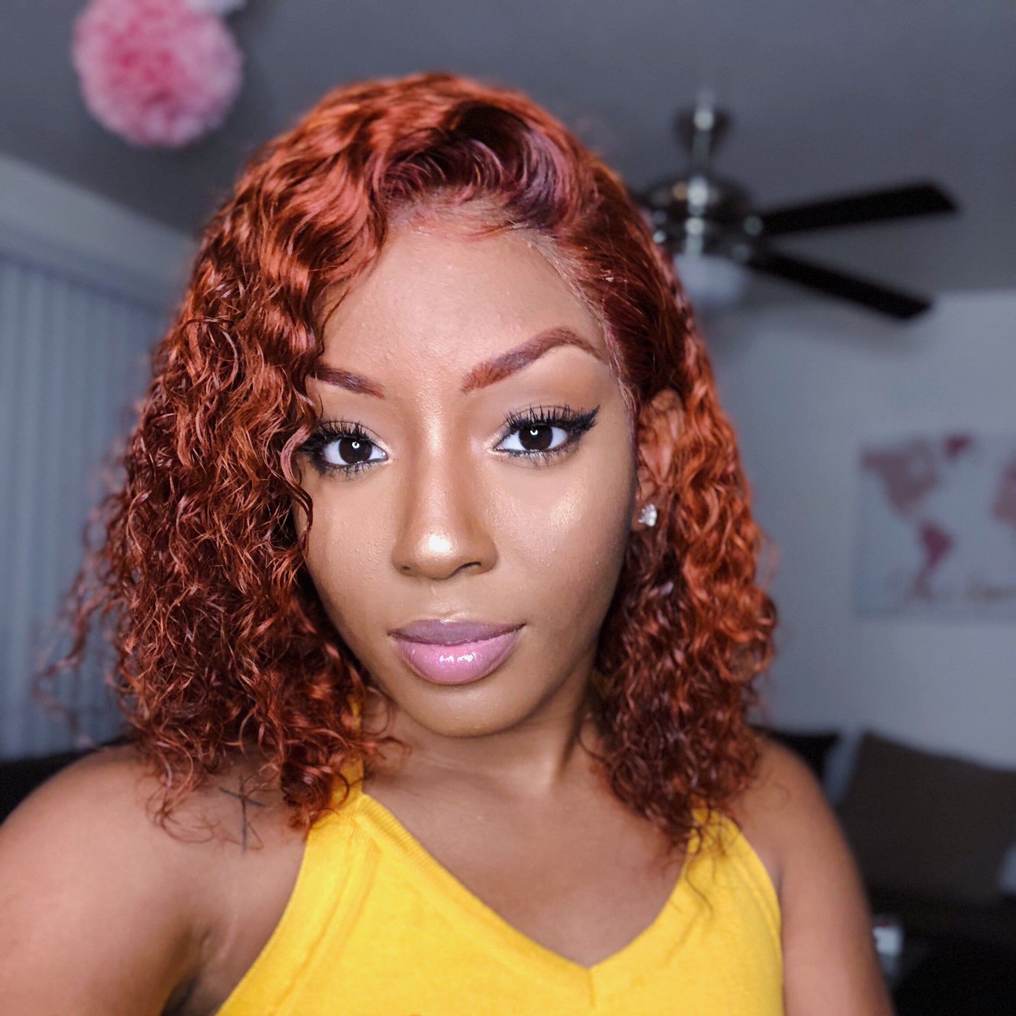 Auburn Lace Front Curly Bob Wig