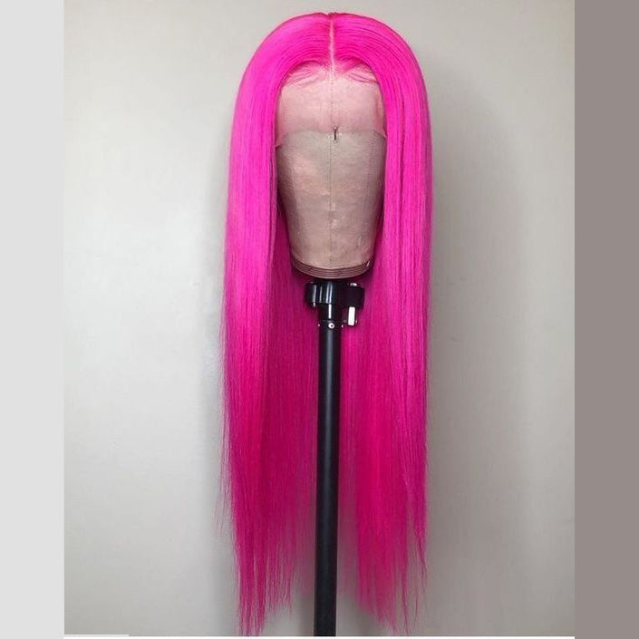 Peruvian Hair Fuchsia Color Straight Long Lace Front Wig