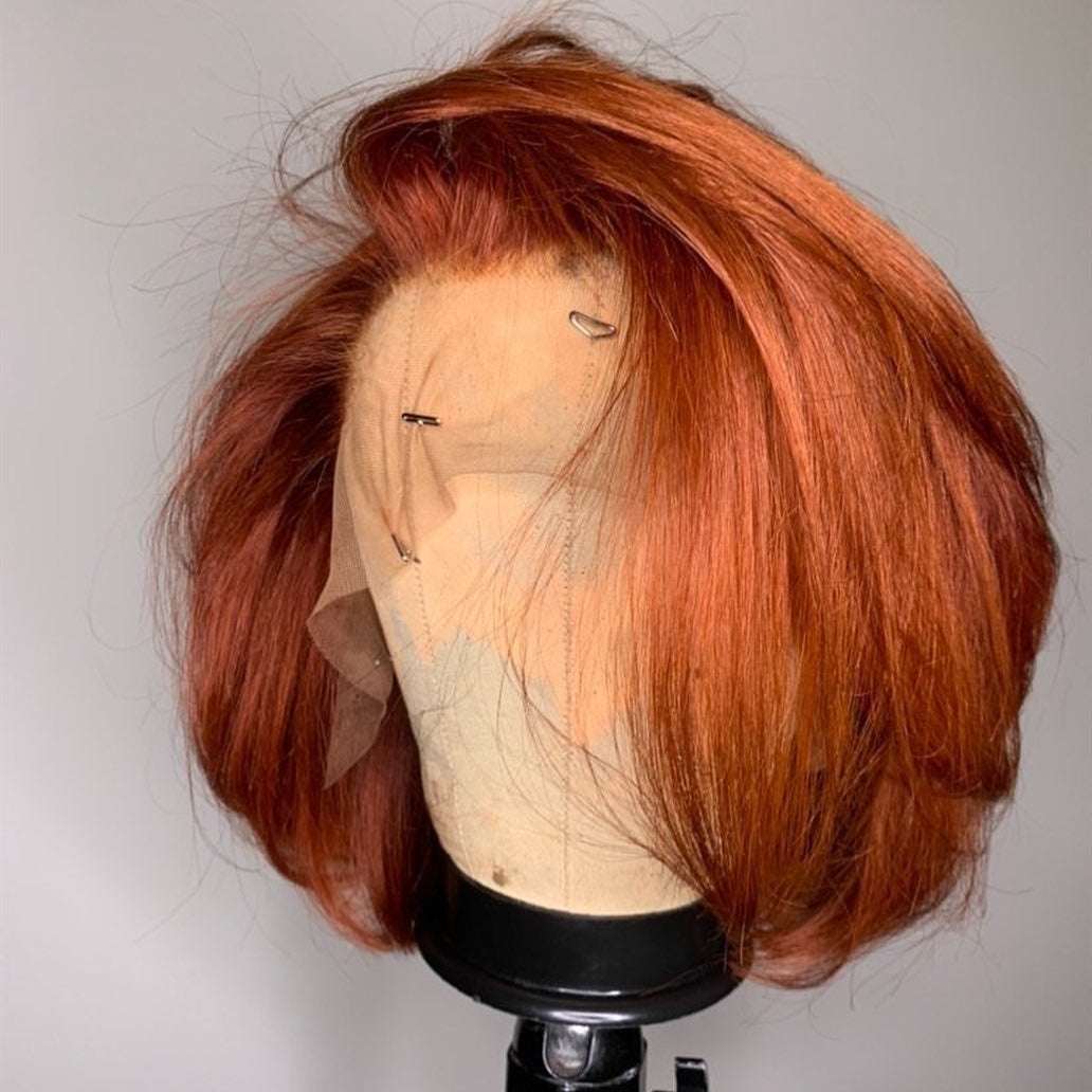 Peruvian Hair Ginger Color Straight Lace Front Bob Wig
