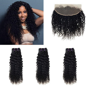 Three hair weft with one frontal - Deep Curly
