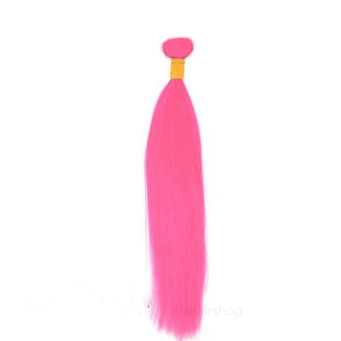 Peruvian Human Hair Weft Pink Color Straight Bundles