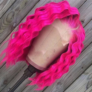 Deep Wavy Fuchsia Color 100% Human Hair Lace Front Bob Wig