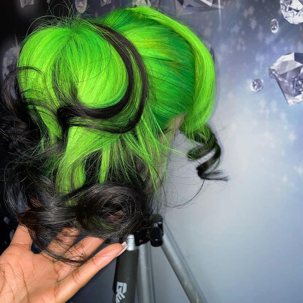 Gradient Green Black Highlights lace wig