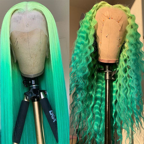 Gradient Light Green with Green Lace Front Wig