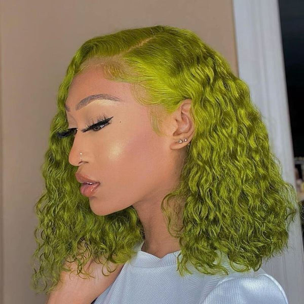Lime Green lace curly wig