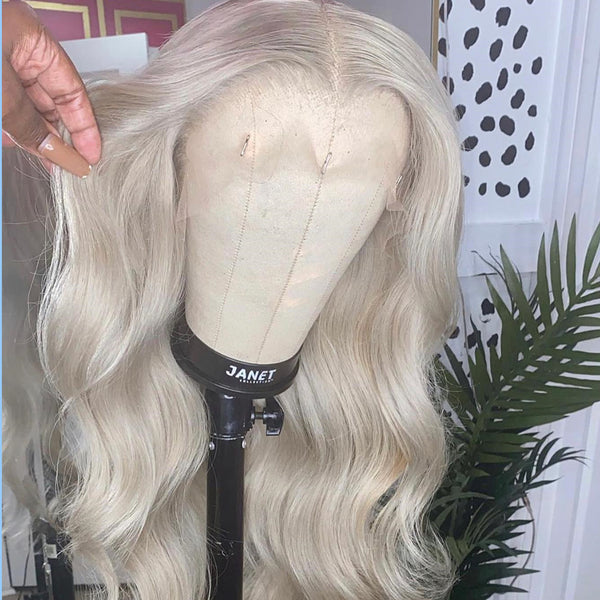 Spring Fashion Silver Color 100% Human Hair Body Wavy Lace Front Wig