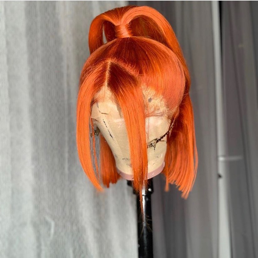 Peruvian Hair Orange Color Straight Lace Front Bob Wig