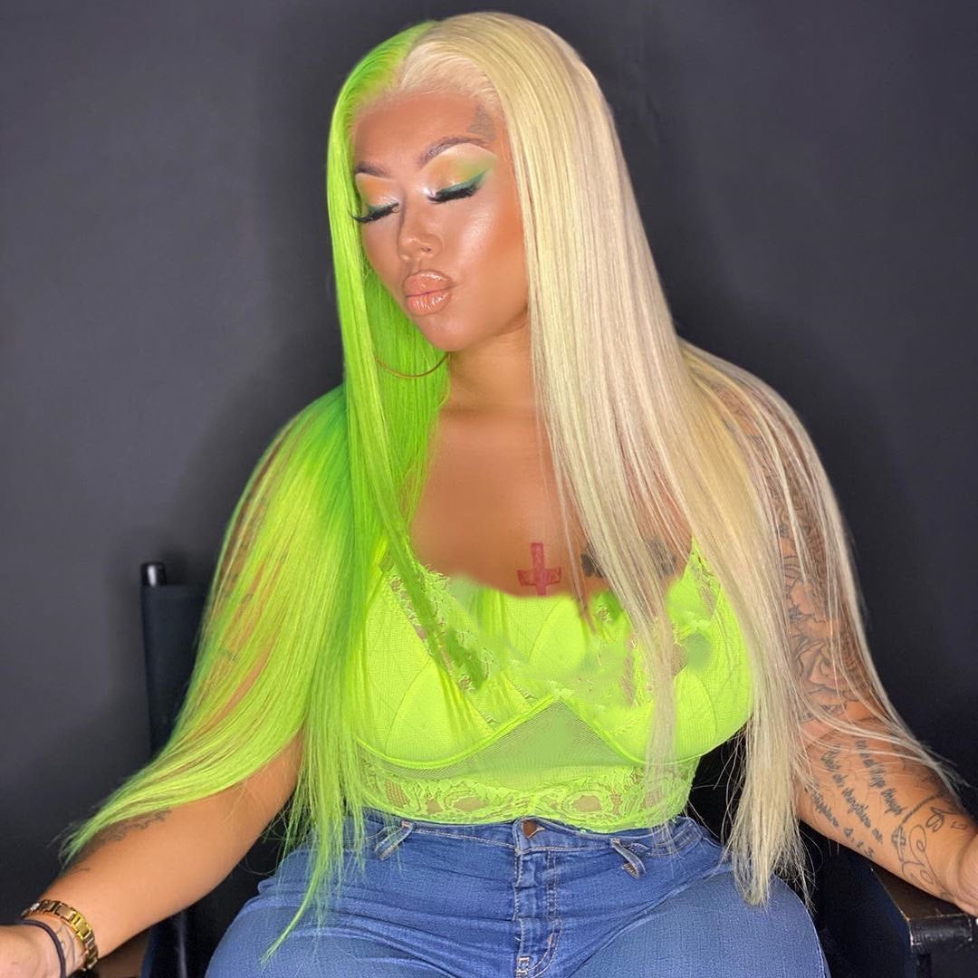 Peruvian Hair Half Green and Half Blond Color Straight Lace Front Wig
