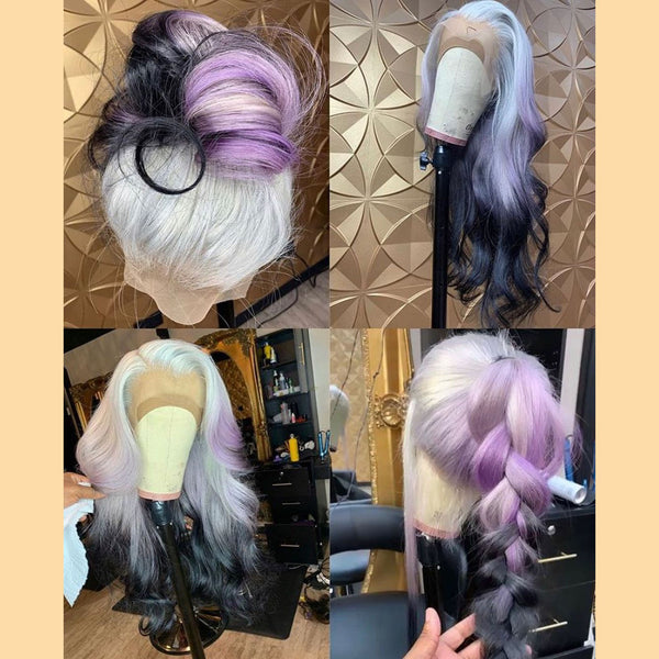 Silver Purple Black wig