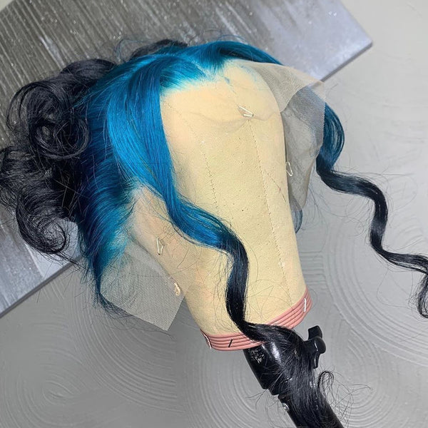 Gradient Color Blue Black natural wave wig