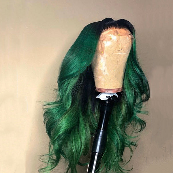 Green with Black Root wig