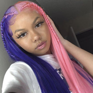 half pink half royal blue wigs