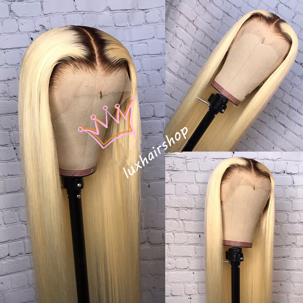 Blond With Black Root Color Lace Front Wig