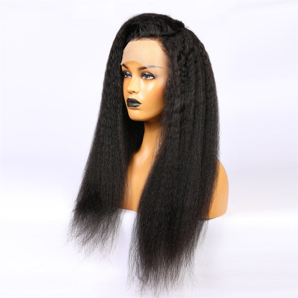 Peruvian Hair Black Color Lace Front Wig Kinky