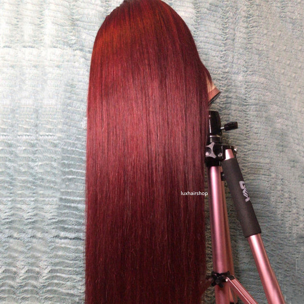 Peruvian Hair Cute Burgundy Color Straight with Bangs Lace Front Wig