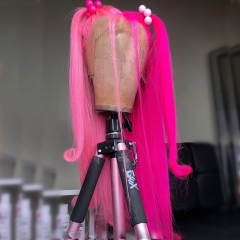 Half Light Pink and Half Fuchsia Color wig
