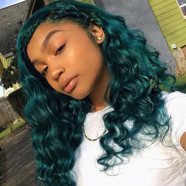 Peruvian Hair Dark Green Color Fashion Style Lace Front Wig