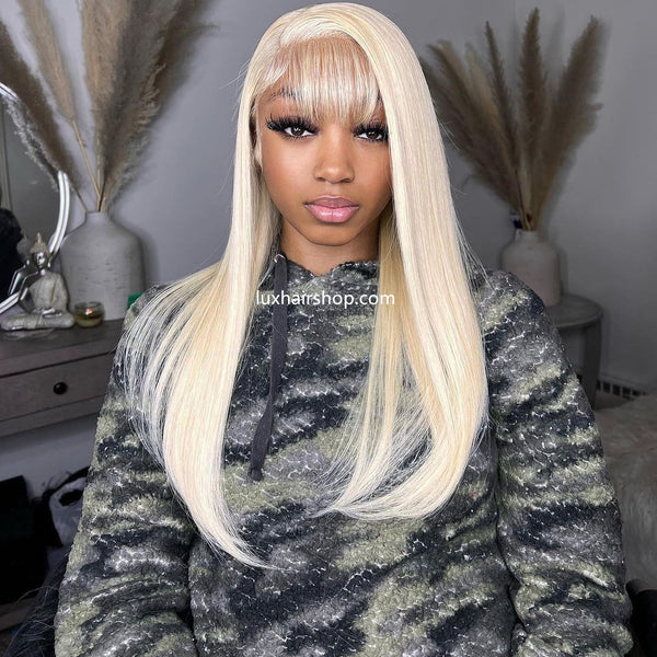 Straight with bangs lace front wig