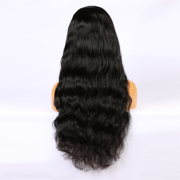 Peruvian Hair Natural Wavy Long Hair Lace Front Wig Black