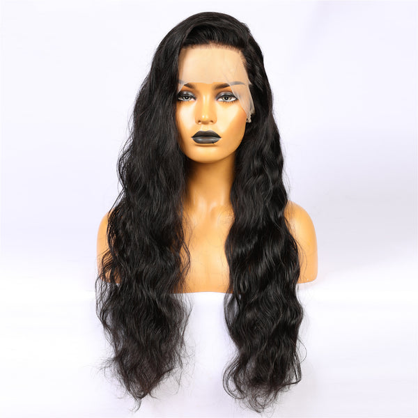 Peruvian Hair Natural Wavy Long Hair Lace Front Wig Black
