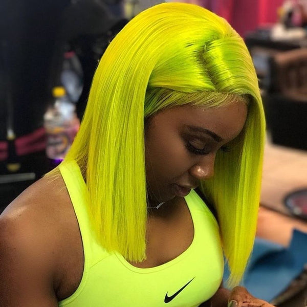 Peruvian Hair Neon Green Color Straight Fashion Lace Front Wig