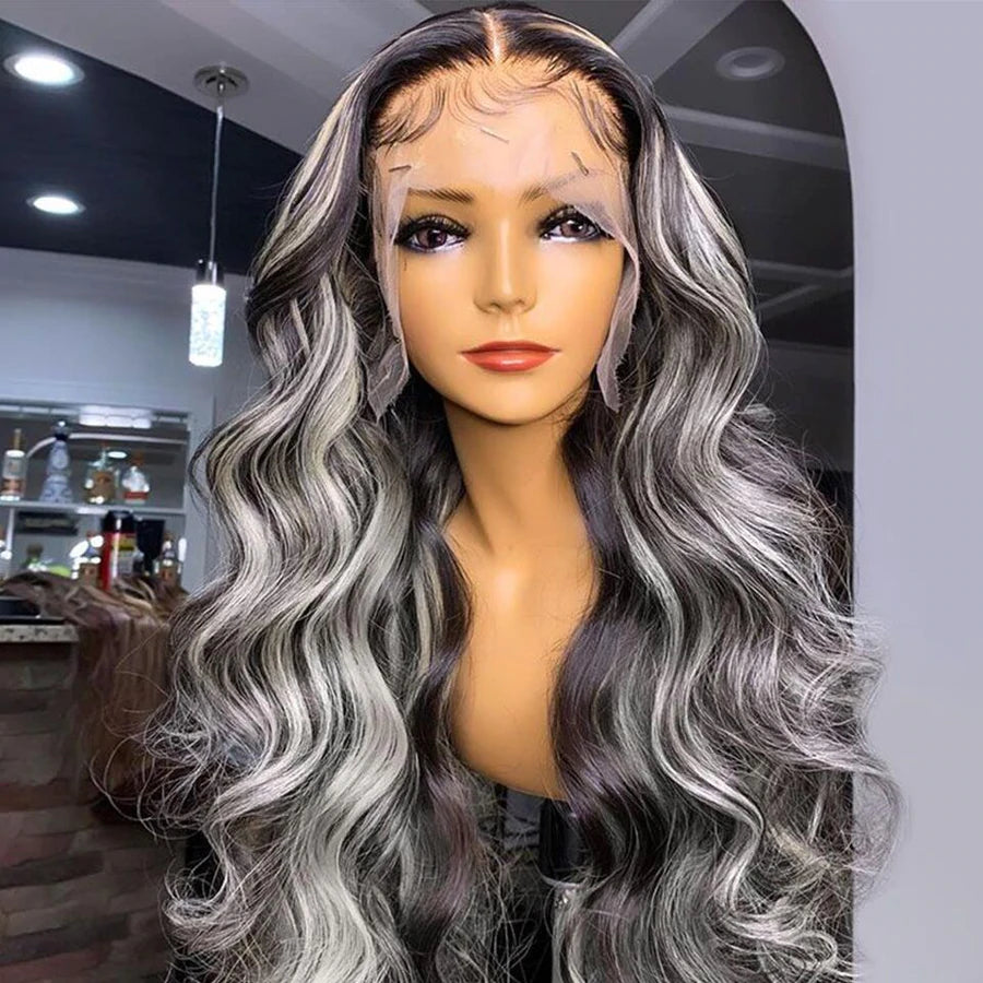 Black & White Ombre Color Human Hair Lace Front Wig 150  display picture 1