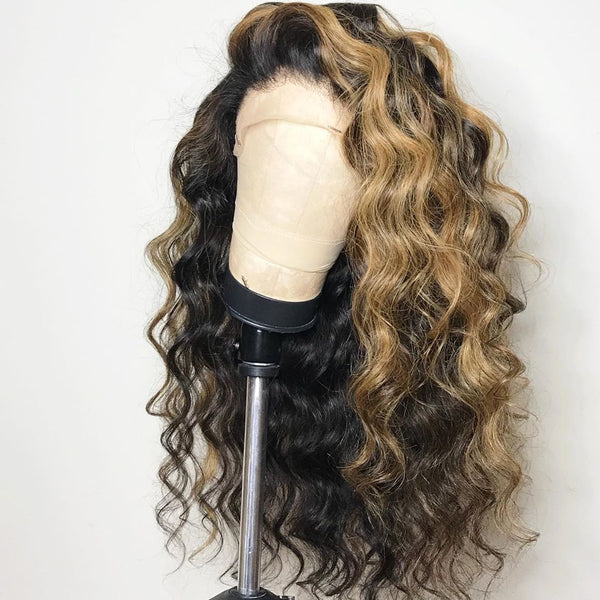 Peruvian Hair Long Loose Wavy Lace Front Wig Ombre Color