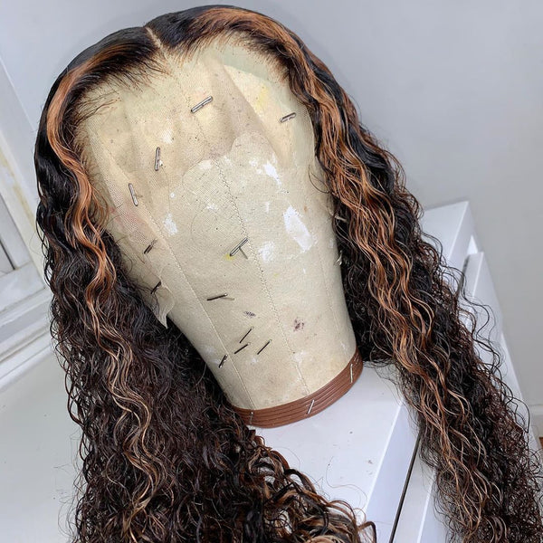 Black with Brown Color Curly Lace Front Wig