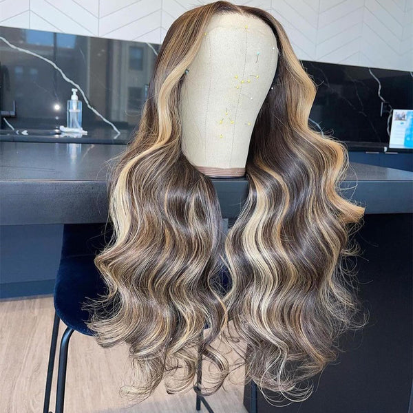 Blond Mix Brown Color hai r wig 