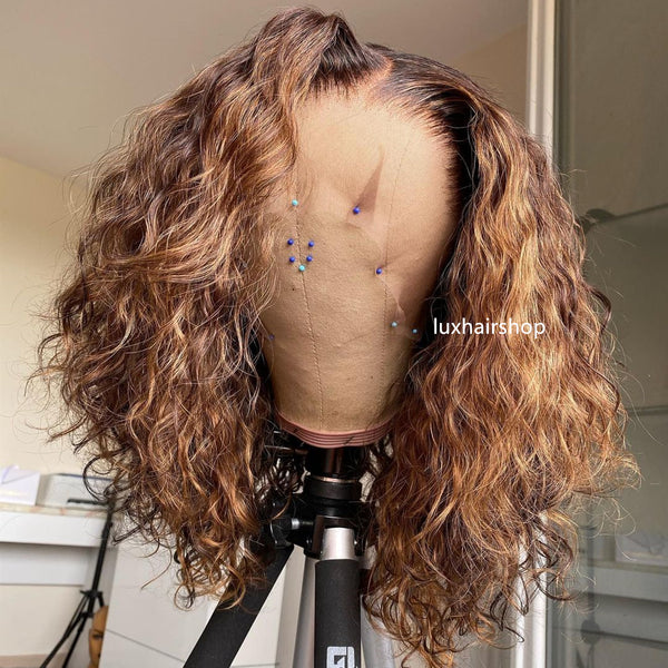 Brown and Blond Ombre Color Water Wave wig