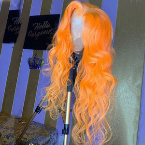 Orange Color Natural Wave Lace Front wig for Halloween Party