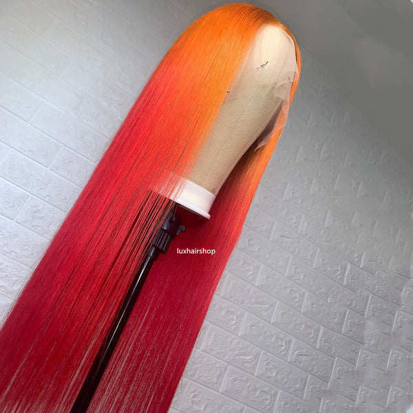 Peruvian Hair Gradient Color Orange and Red Lace Front Wig