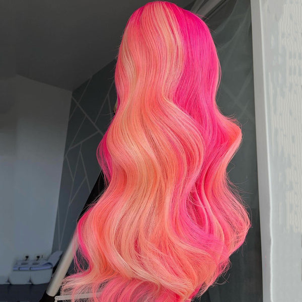 Fuchsia & Pink Color Highlights 100% Human Hair wig