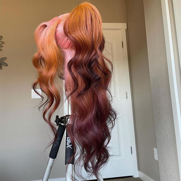 Pink with Brown Ombre Color long hair