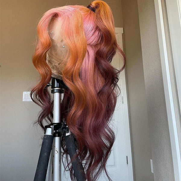 Pink with Brown Ombre Color lace wig