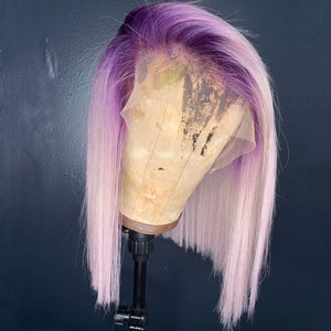 Peruvian Hair Gradient Color Violet Purple Straight Lace Front Bob Wig