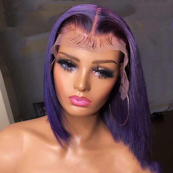 Pre-Plucked Purple Color Straight Lace Front Bob Wig