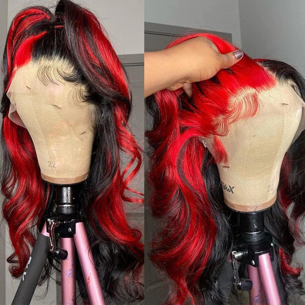 Red Mix Black Color Natural Wavy Lace Front Wig