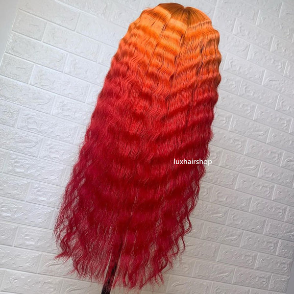Peruvian Hair Gradient Color Orange and Red Lace Front Wig