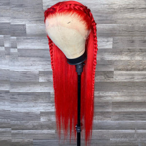 Peruvian Hair Red Color Long Straight Lace Front Wig