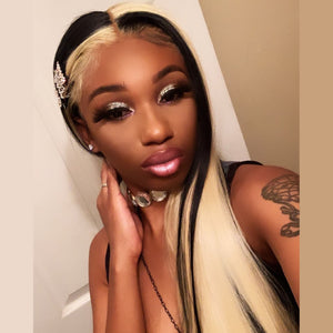Peruvian Hair Fashion Lace Front Wig Half Blond And Half Black Color