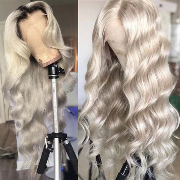silver  color body wave wig