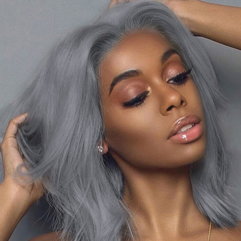 Peruvian Grey Peruvian Hair Light Grey Color Straight Lace Front Bob Wig – Lux Hair Shop