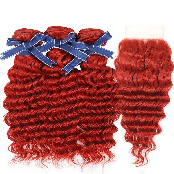 Peruvian hair - Three hair weft with one Closure - Curly Red
