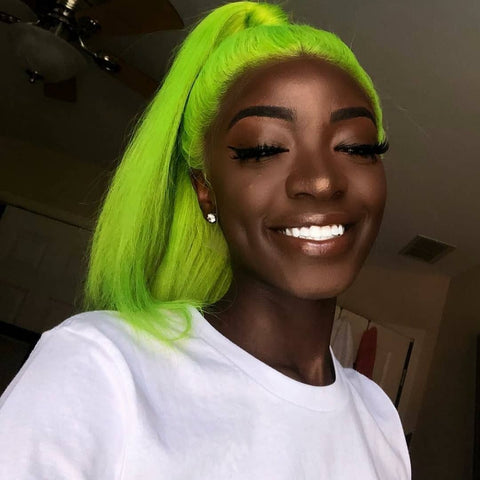 Peruvian Hair Green Color Straight Lace Front Wig