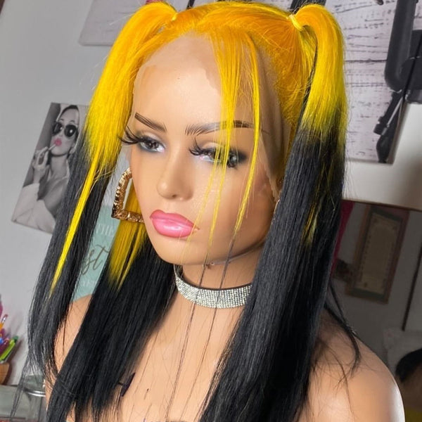 Yellow Black Straight Lace Front Wig