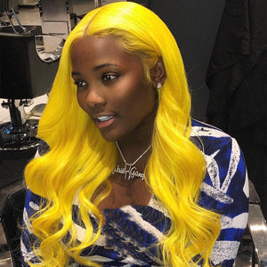Peruvian Hair Lace Front Wig Yellow Color Body Wavy